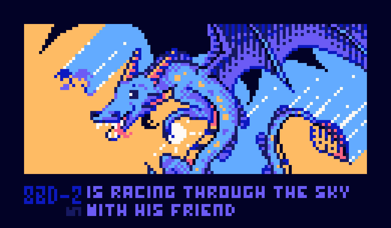 #8BitDrake no.2 is racing through the sky with his friend.